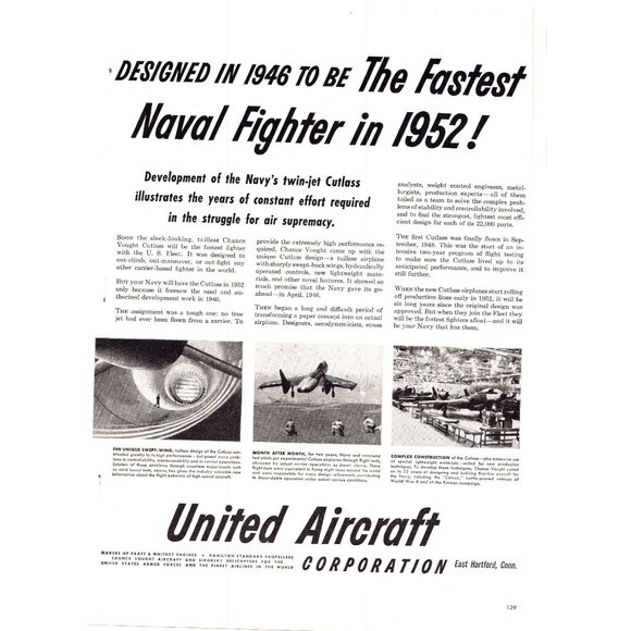 1951 United Aircraft Chance Vought F7U Cutlass 2pg Vintage Print Ad 50s Wall Art - Picture 3 of 4